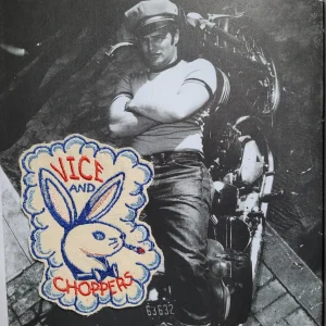 Patch Brodé "Vice and Choppers" 1ère Version Bleue EN VIEUX TISSU COTON