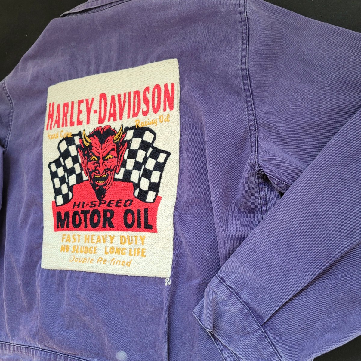 Veste de travail des années 60 coupe Cycliste brodée à la main Devil HARLEY-DAVIDSON Motor Oil – Image 8