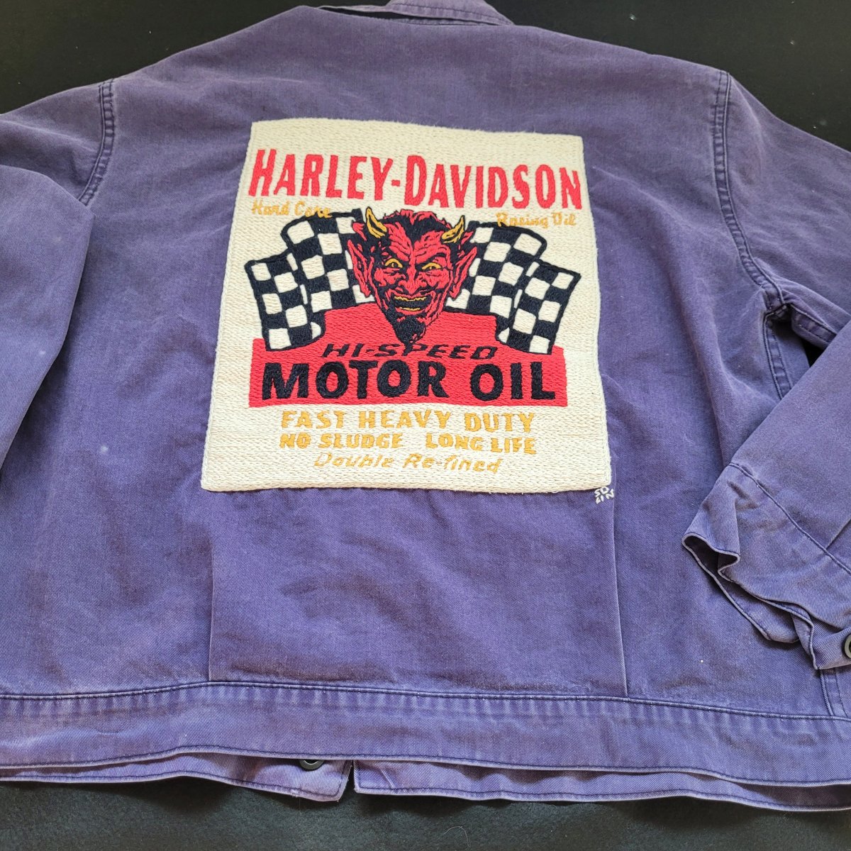 Veste de travail des années 60 coupe Cycliste brodée à la main Devil HARLEY-DAVIDSON Motor Oil – Image 7