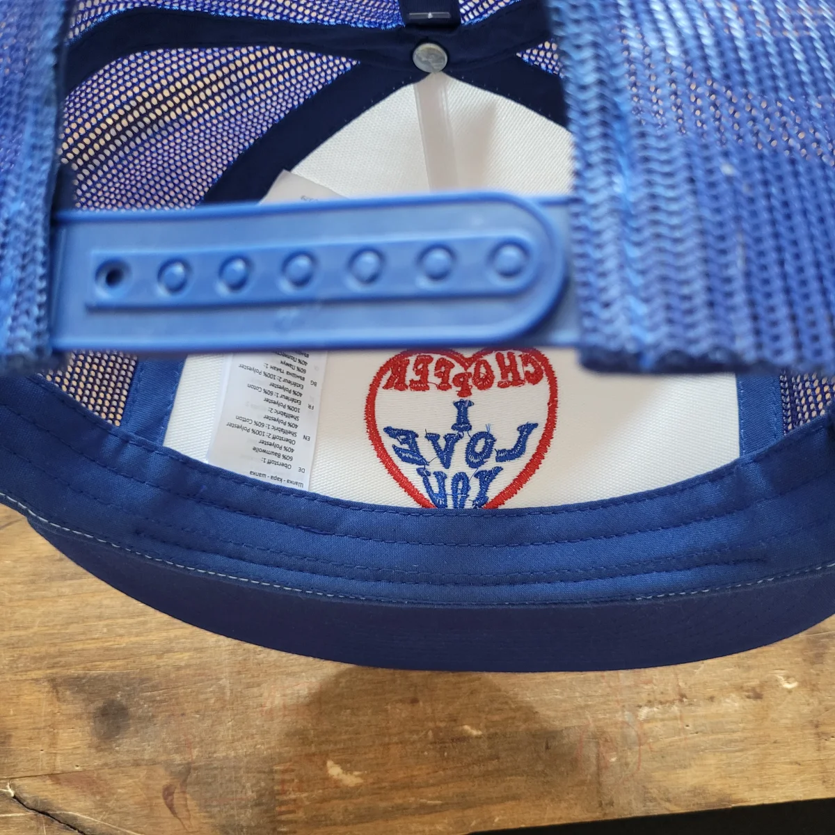 Trucker Cap Brodée "CHOPPER I LOVE YOU" Version Fond Blanc / Bleu – Image 7