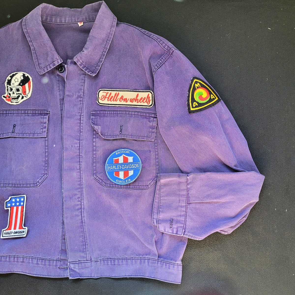 Veste de travail des années 60 coupe Cycliste brodée à la main Devil HARLEY-DAVIDSON Motor Oil – Image 5