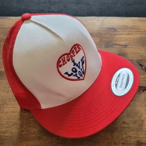 Trucker Cap Brodé "CHOPPER I LOVE YOU" Version Fond Blanc / Rouge