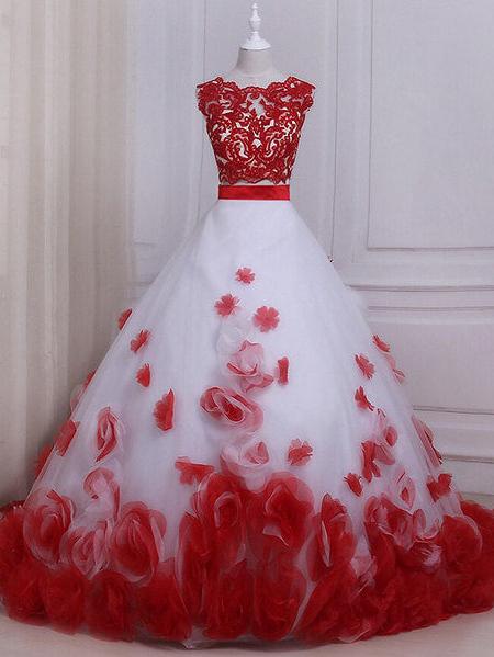 Robe de mariée fleurs rouges – Image 5