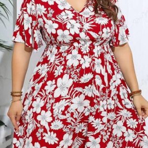 Robe rouge fleurie grande taille
