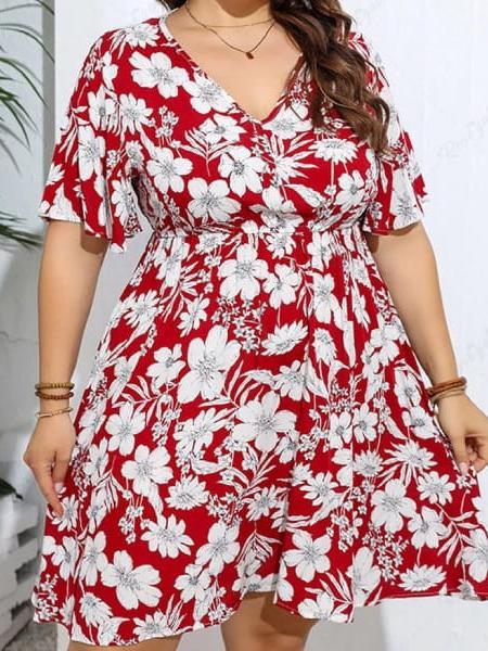 Robe rouge fleurie grande taille – Image 2