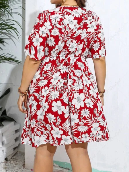 Robe rouge fleurie grande taille – Image 5