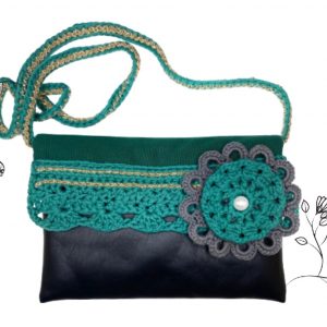 Pochette téléphone vert et noir au crochet