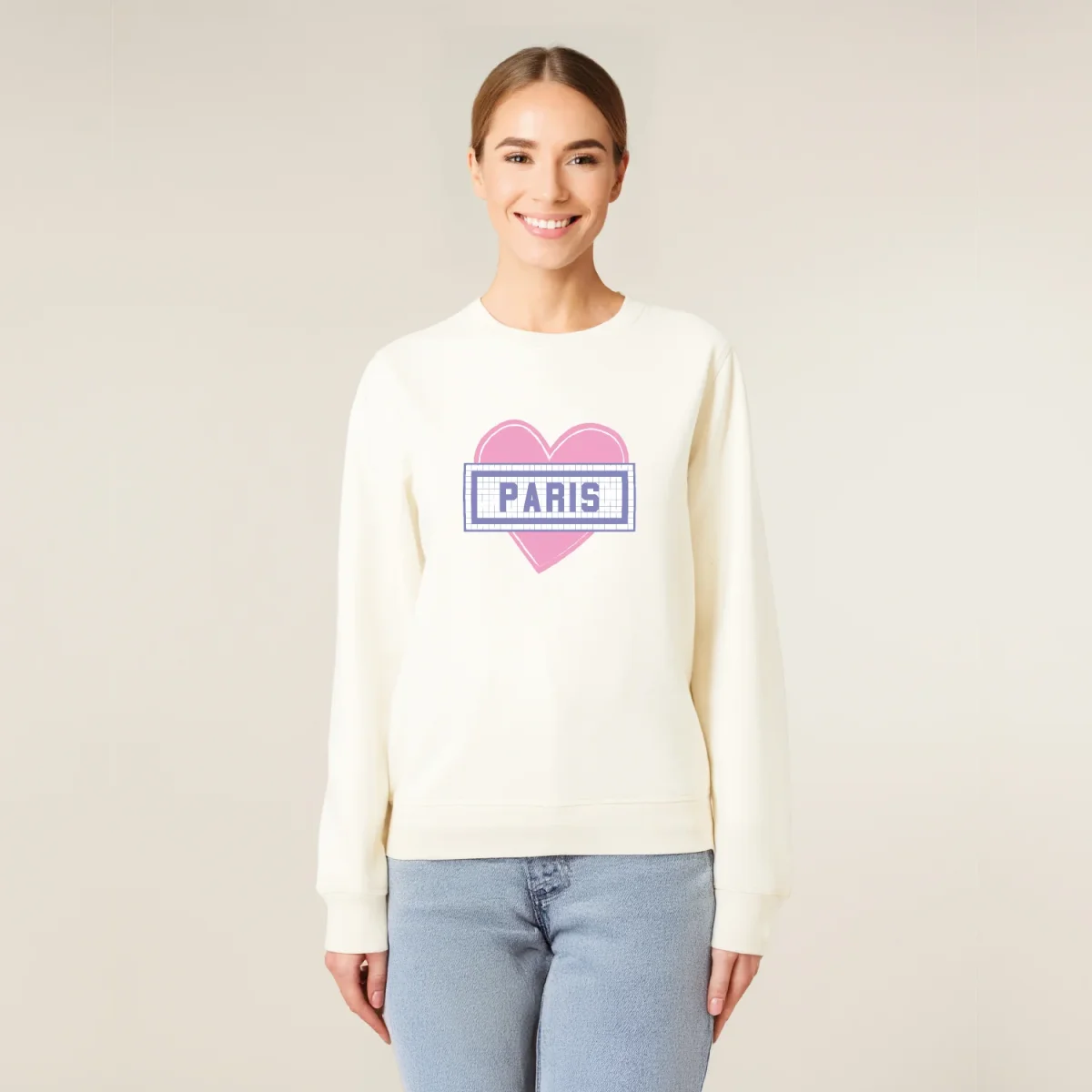 SWEAT-SHIRT COTON BIO IMPRIMÉ - COEUR PARIS - ÉCRU – Image 4
