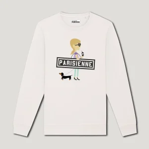SWEAT-SHIRT COTON BIO IMPRIMÉ - PARISIENNE TECKEL - ÉCRU