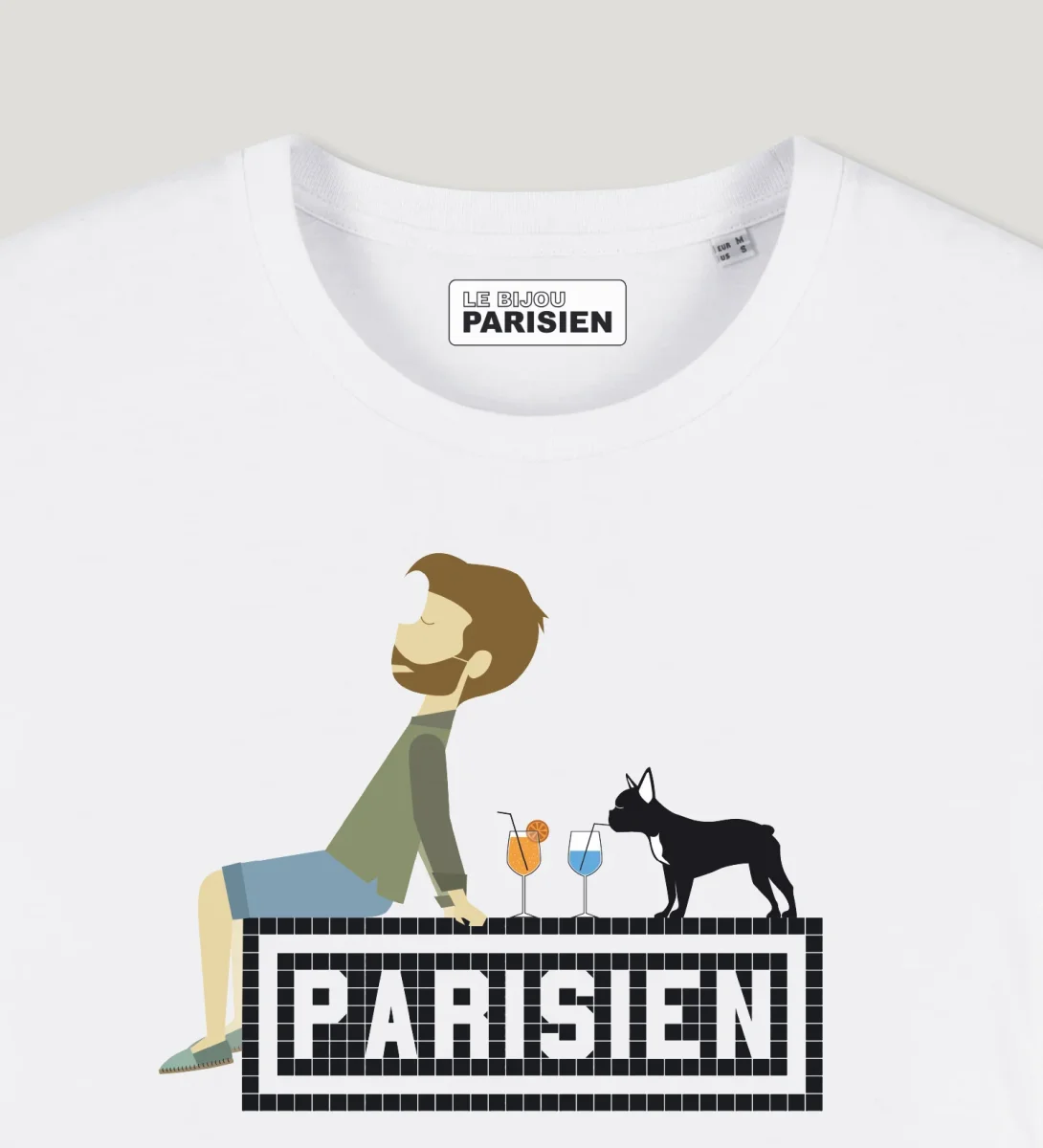 T-SHIRT COTON BIO IMPRIMÉ – PARISIEN AVEC SON BOULEDOGUE - BLANC – Image 3