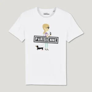 T-SHIRT COTON BIO IMPRIMÉ - PARISIENNE TECKEL - BLANC