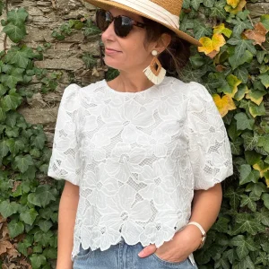 Top blanc manches bouffantes ALIXANE