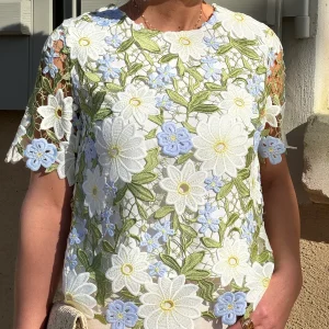 Top multico broderie floral AZALEE