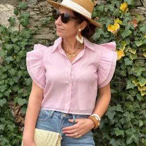 Top rose crêpe transparente INES