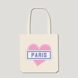 TOTE BAG COTON BIO IMPRIMÉ COEUR PARIS - ÉCRU