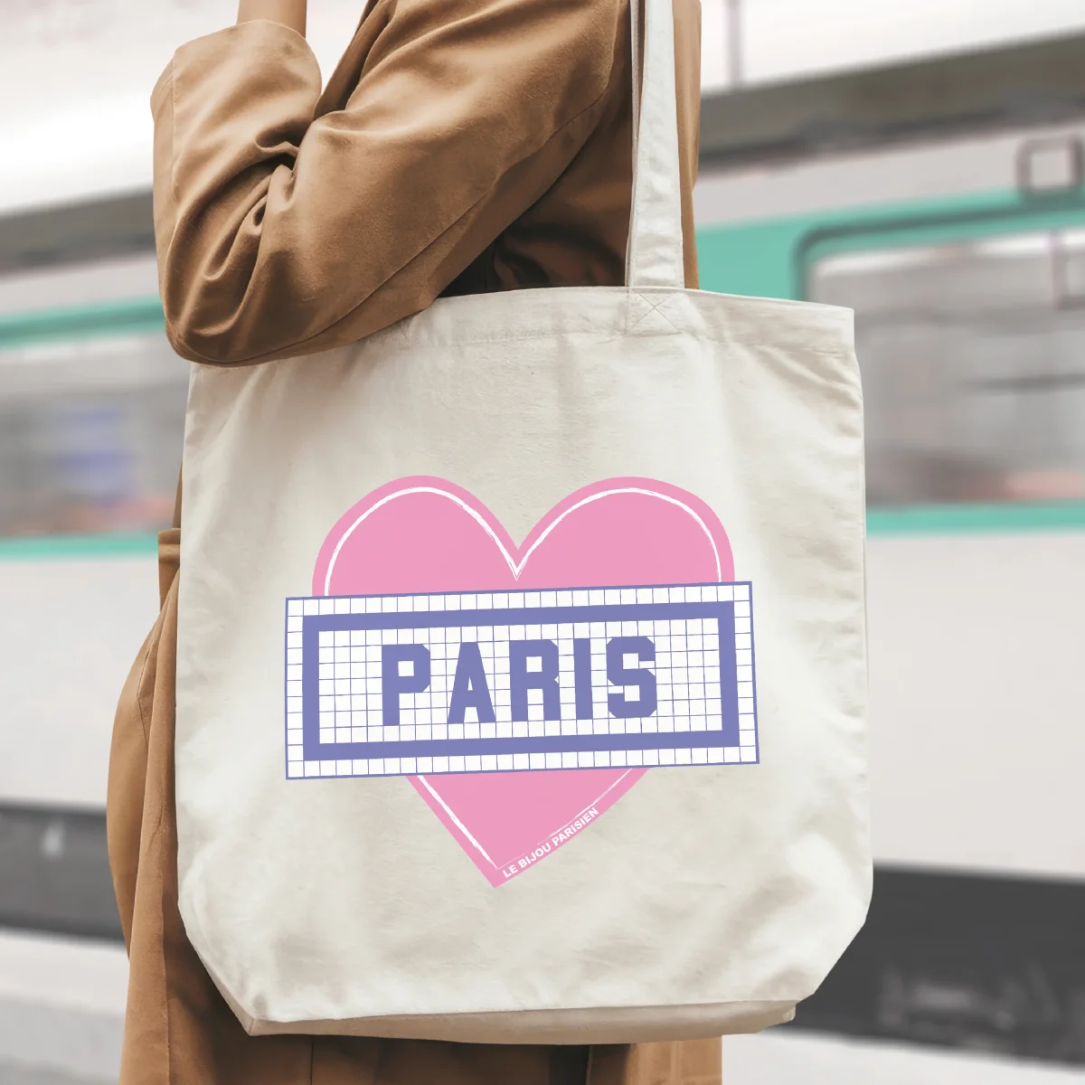 TOTE BAG COTON BIO IMPRIMÉ COEUR PARIS - ÉCRU – Image 3