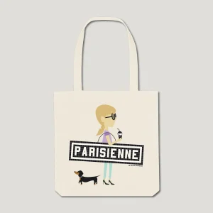 TOTE BAG IMPRIMÉ - PARISIENNE TECKEL- ÉCRU