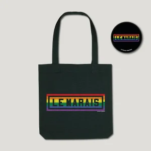 TOTE BAG IMPRIMÉ - LE MARAIS PRIDE - NOIR + BADGE