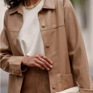 Juliette - Veste droite en simili cuir camel